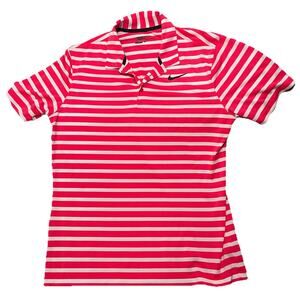 Nike Golf Performance Pink Dri-Fit Mens Short Sleeve Stripe Polo Size Medium